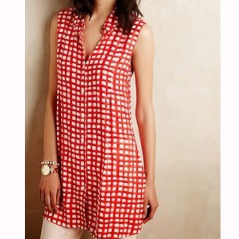 Red Plaid Sleeveless Shirt